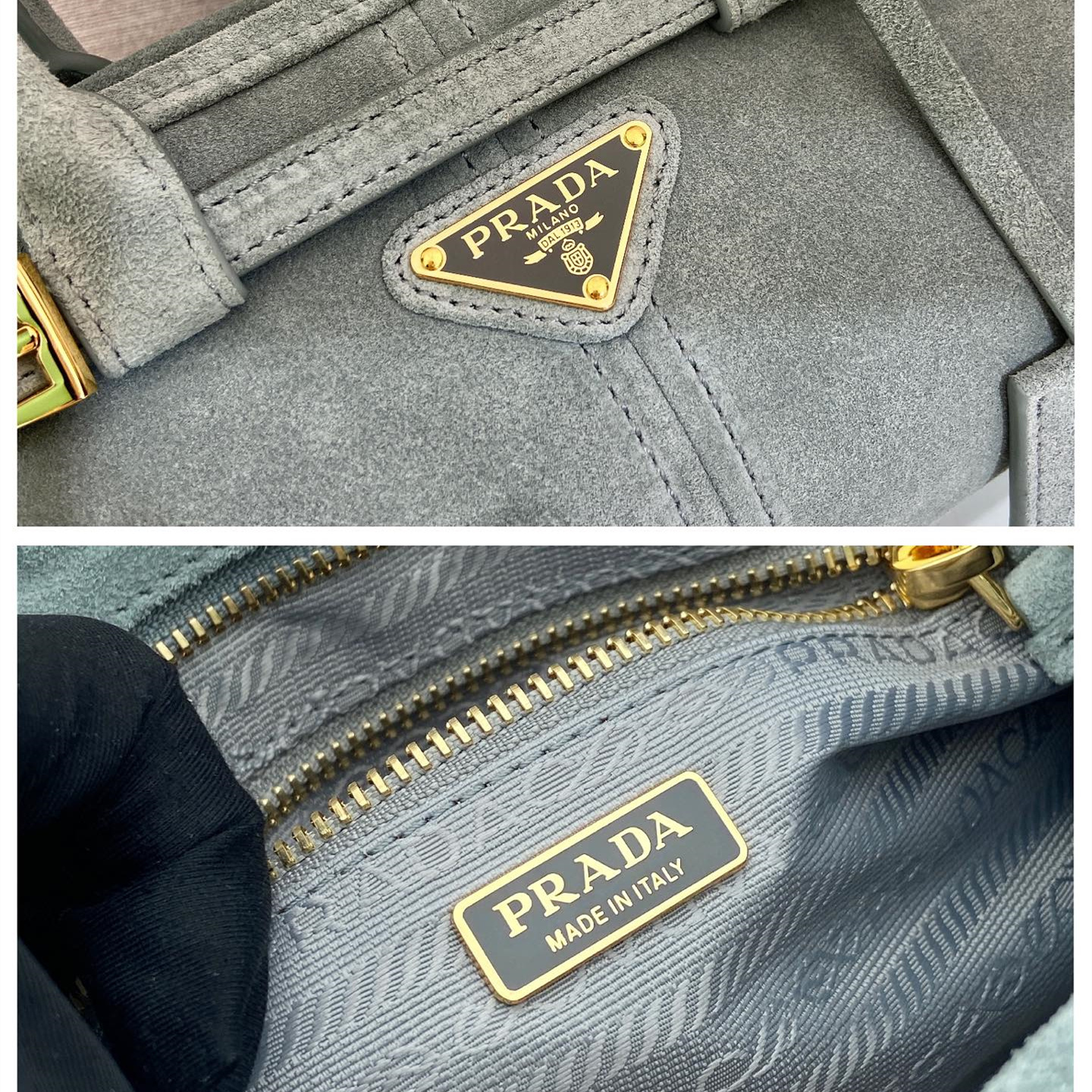高仿Prada*Bonnie系列1BA486牛皮手提袋霧霾藍mini純原版本