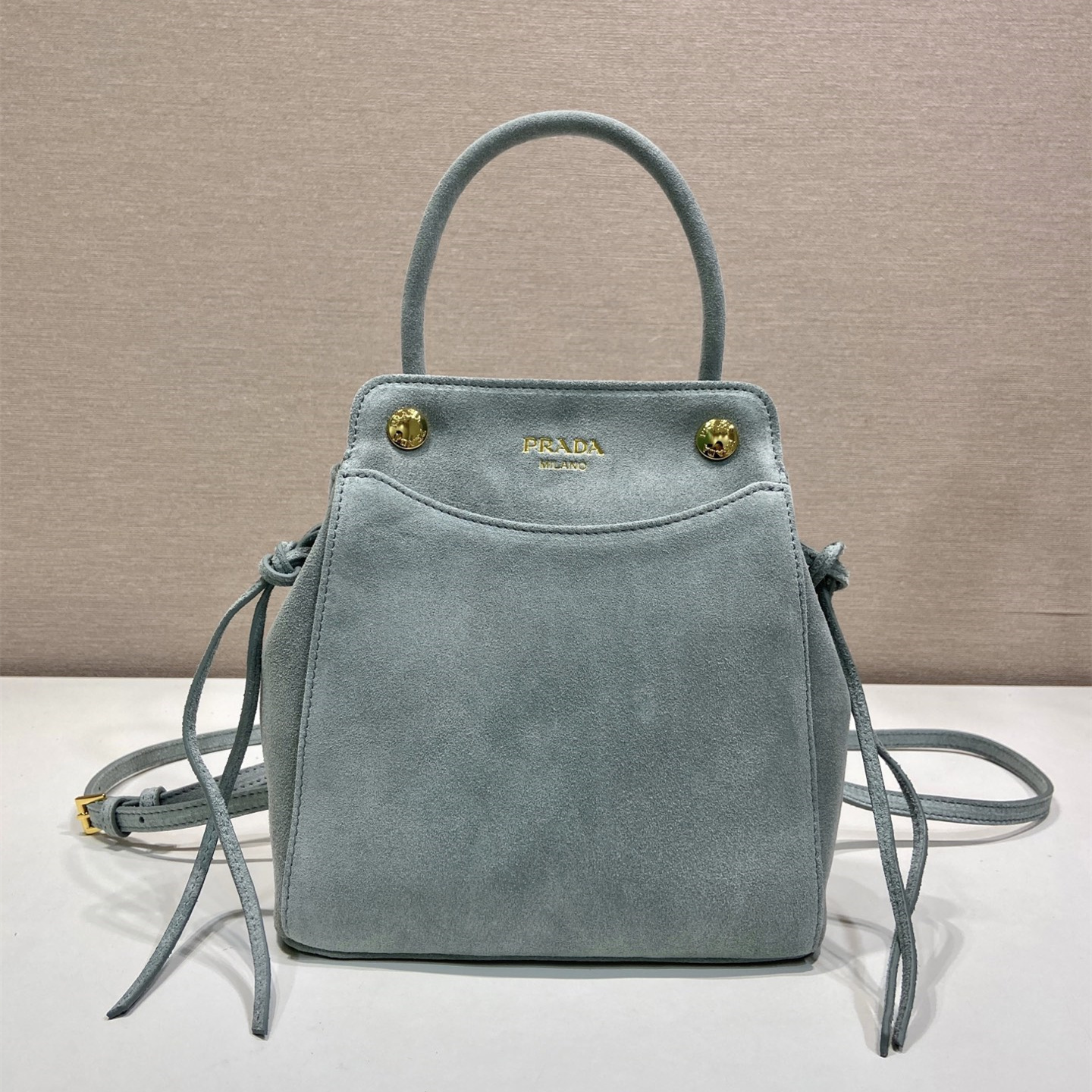 高仿Prada*Carry系列1BA496牛皮手提包霧霾藍mini純原版本