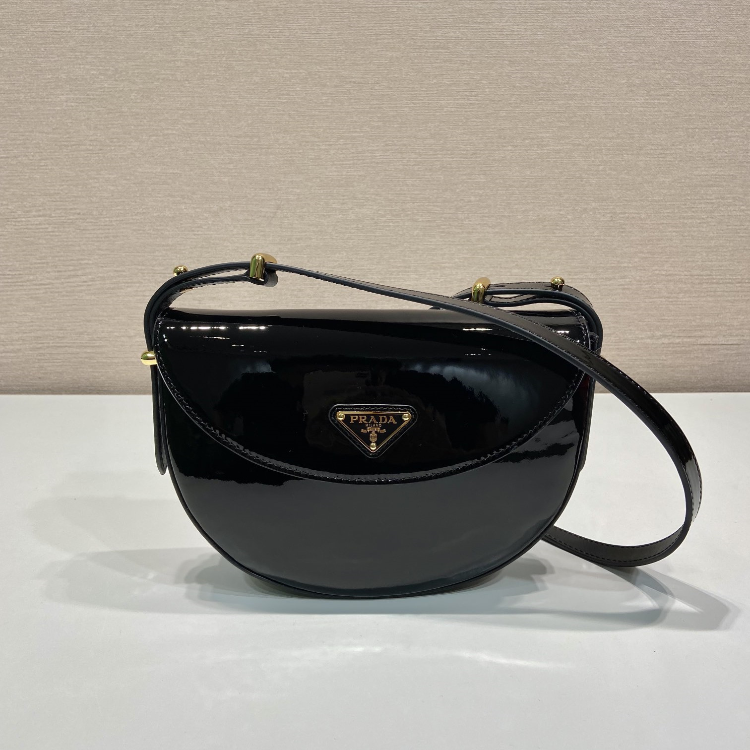 高仿Prada*1BD349漆皮單肩包黑色mini純原版本