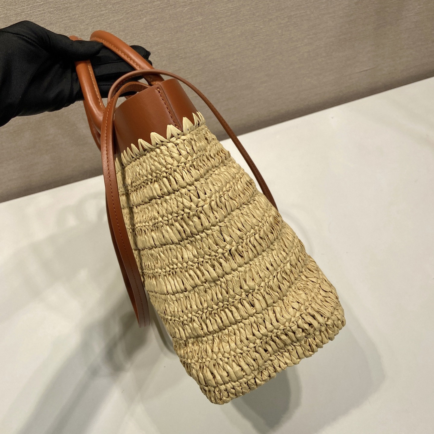 高仿Prada*1BG500手工編織Tote包米黃色小號純原版本