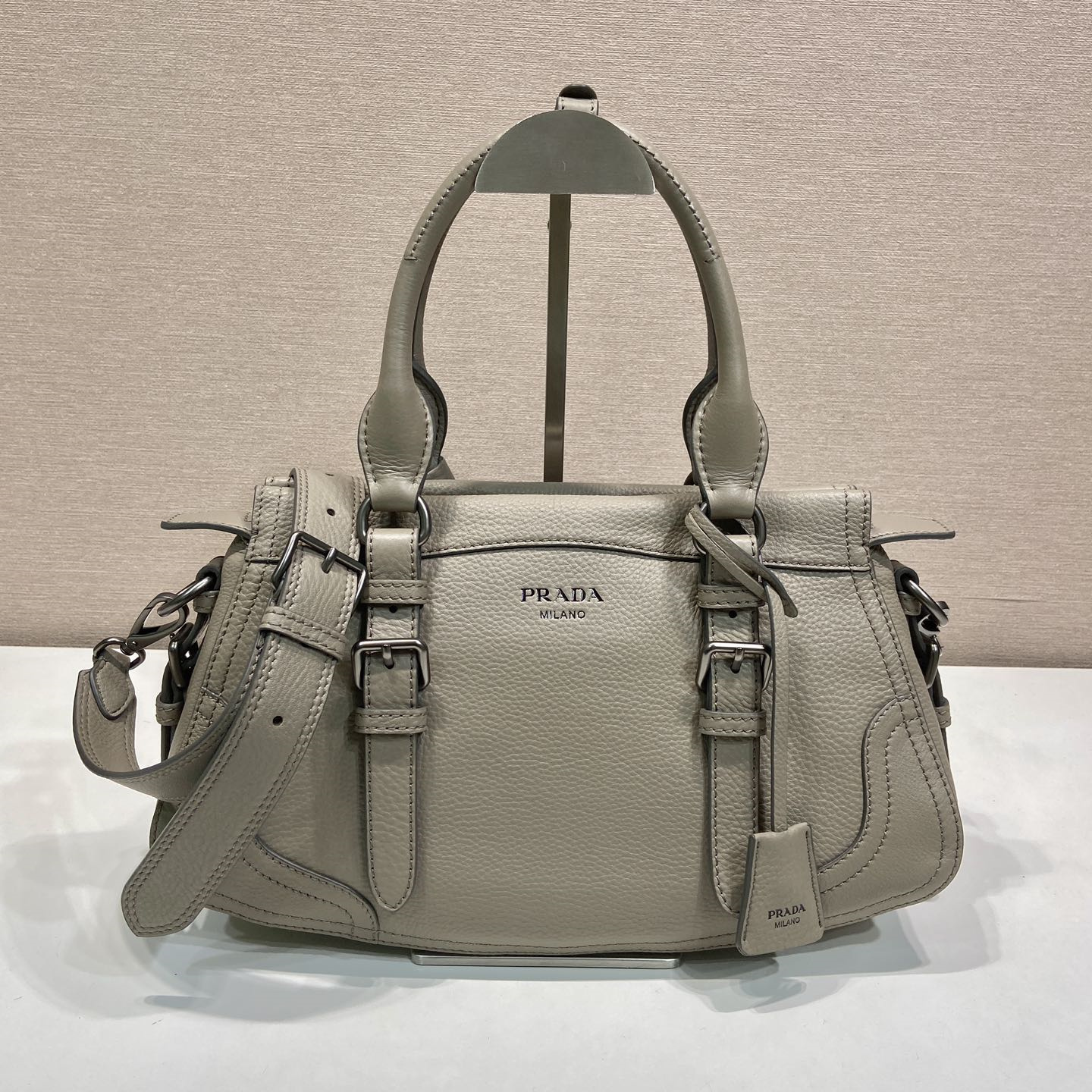 高仿Prada*Borsa系列1BG604鹿皮單肩手提包灰色大號純原版本