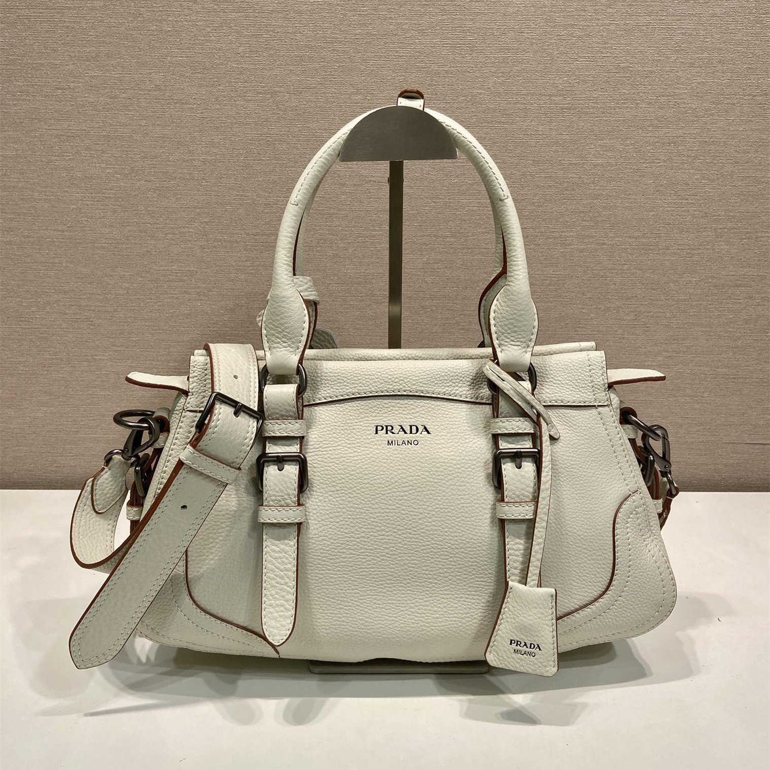 高仿Prada*Borsa系列1BG604鹿皮單肩手提包白色大號純原版本