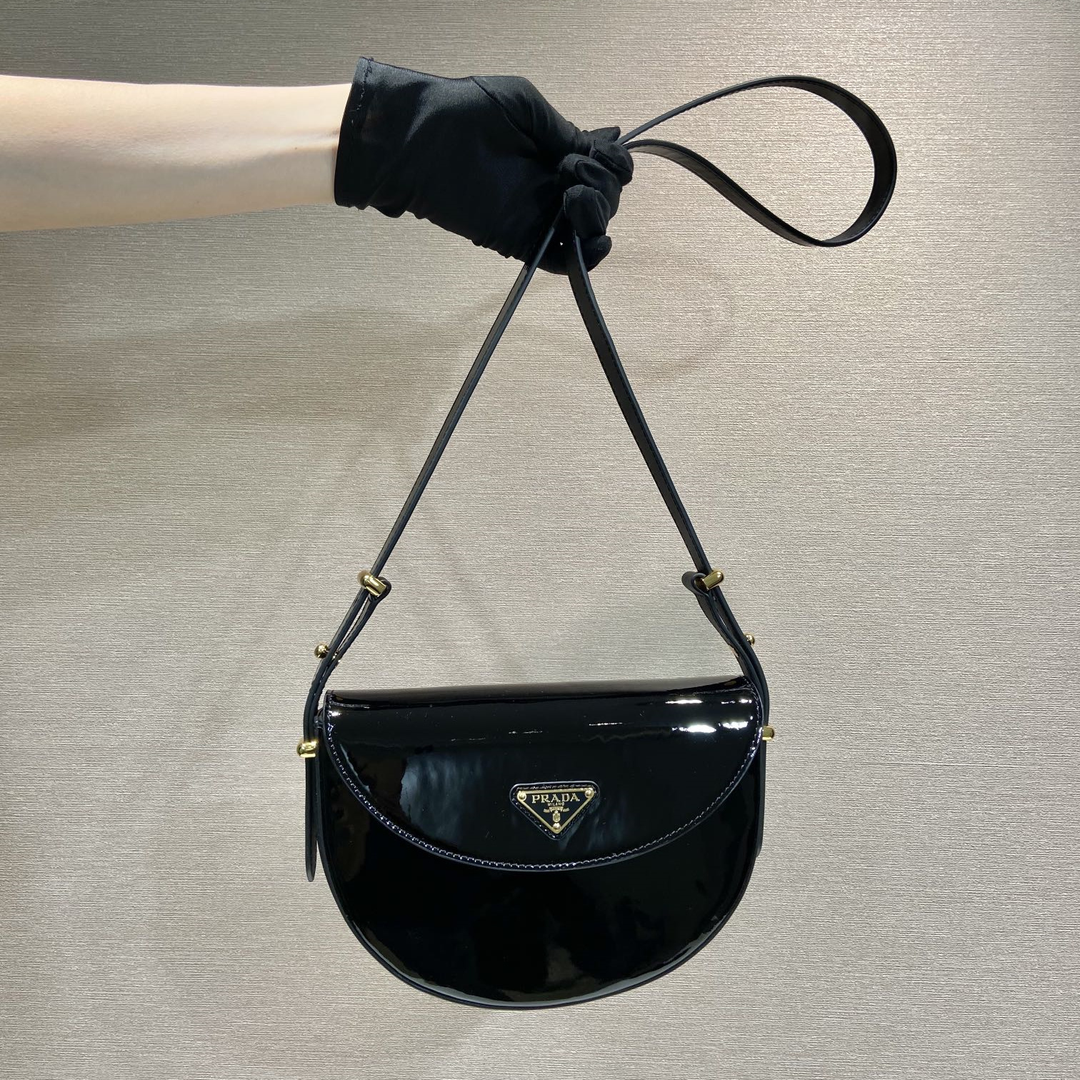 高仿Prada*1BD349漆皮單肩包黑色mini純原版本