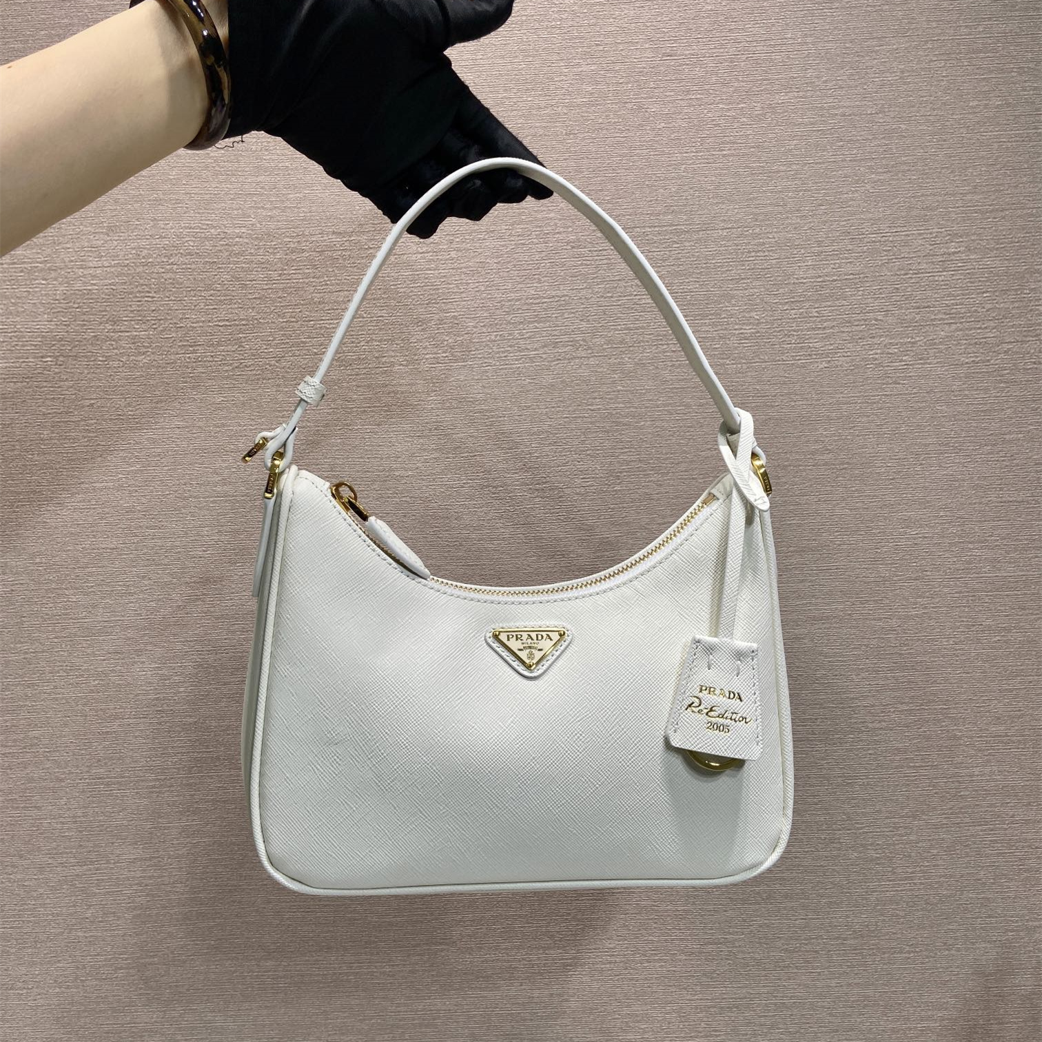 高仿Prada*Re-Edition2005系列1N204W牛皮腋下包白色mini純原版本