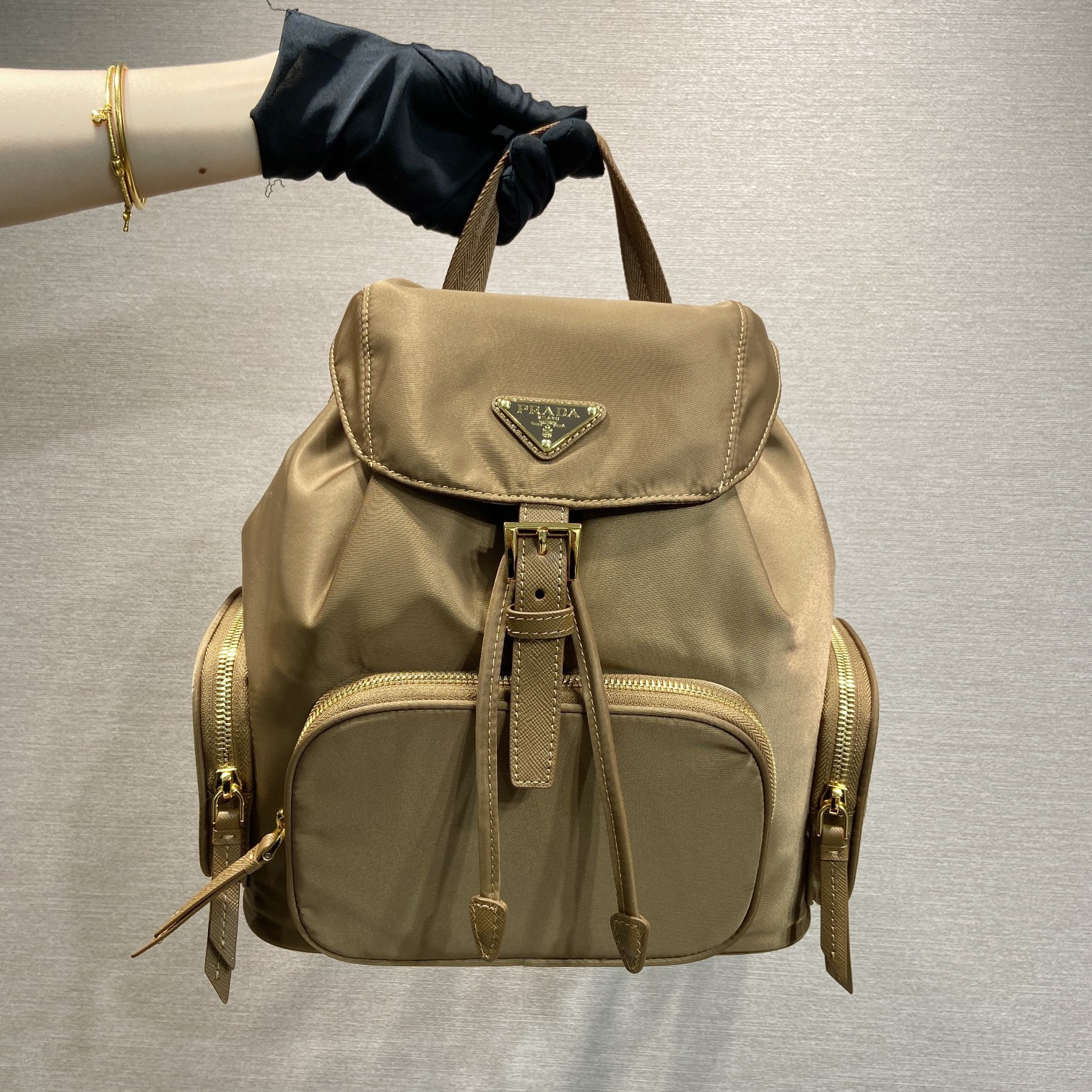 高仿Prada*Re-Nylon系列1BZ081尼龍雙肩包白蘭地小號純原版本