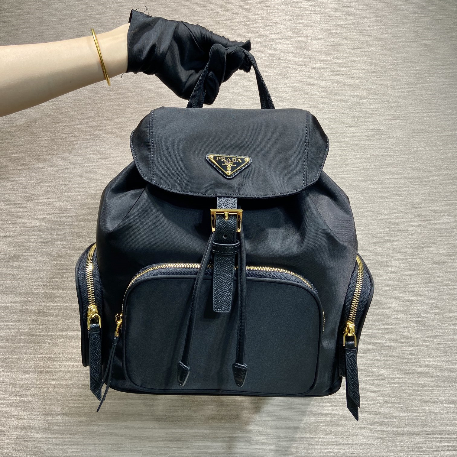 高仿Prada*Re-Nylon系列1BZ081尼龍雙肩包黑色小號純原版本