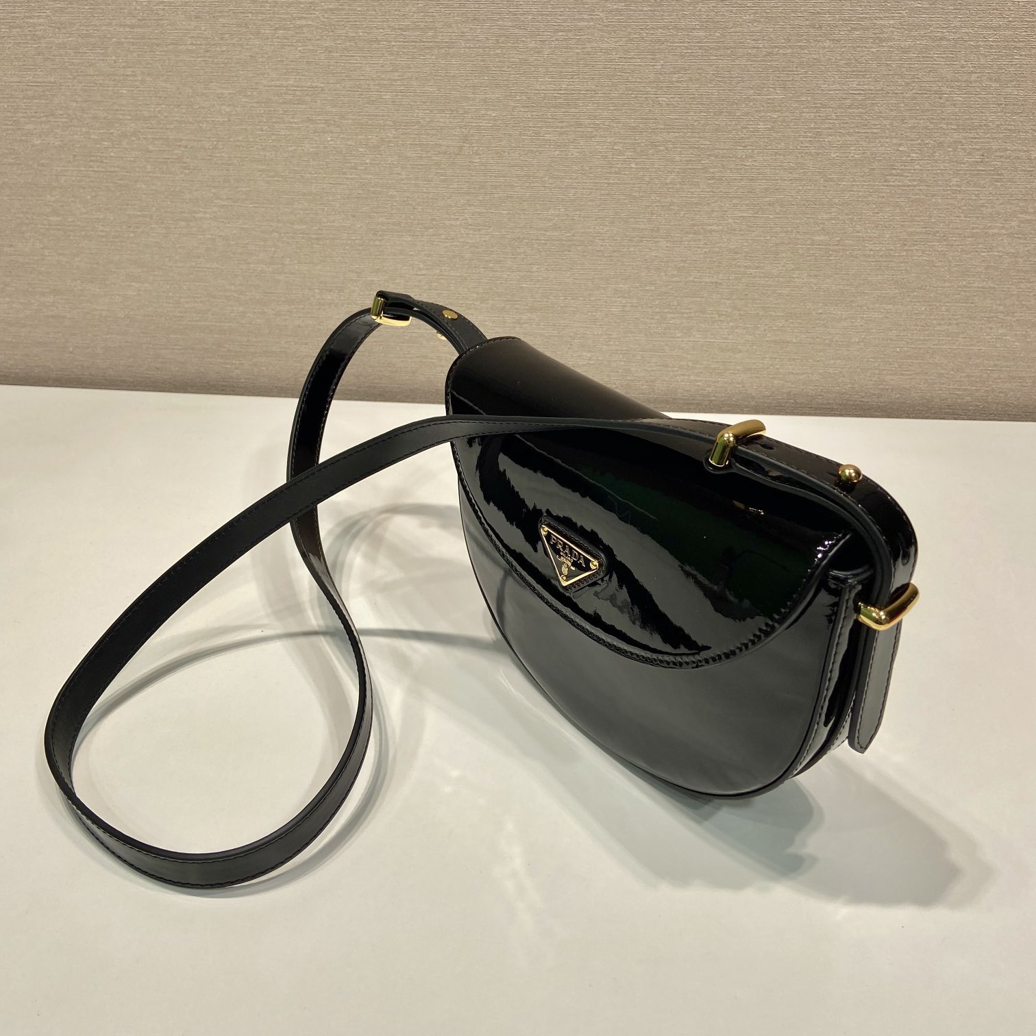 高仿Prada*1BD349漆皮單肩包黑色mini純原版本