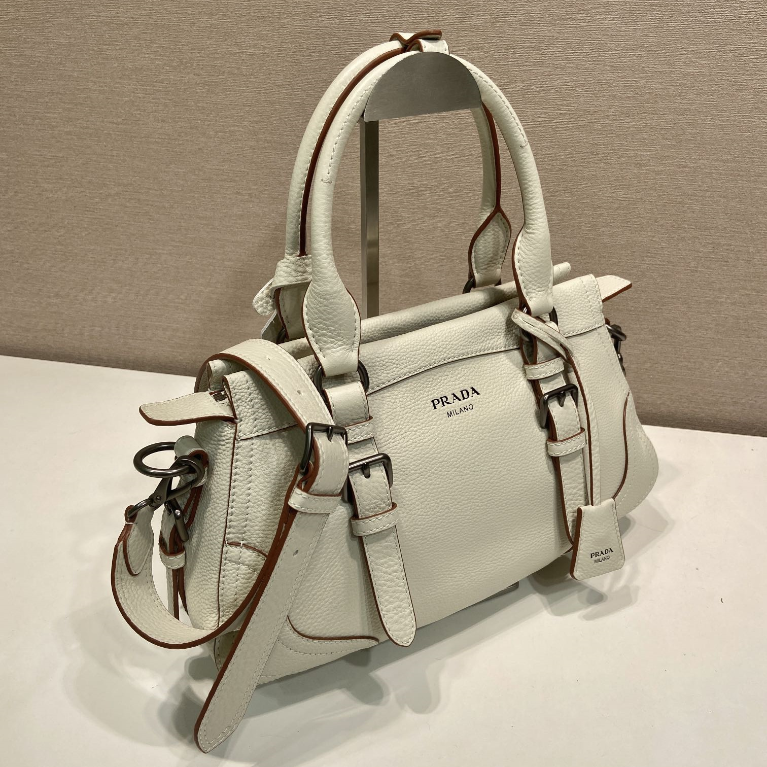 高仿Prada*Borsa系列1BG604鹿皮單肩手提包白色大號純原版本