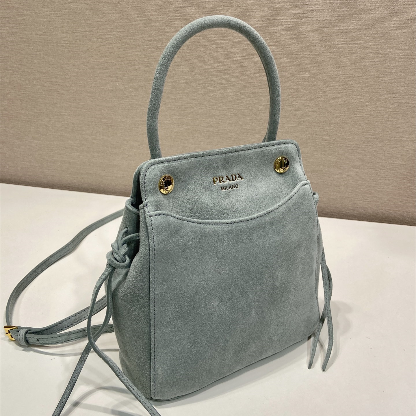 高仿Prada*Carry系列1BA496牛皮手提包霧霾藍mini純原版本