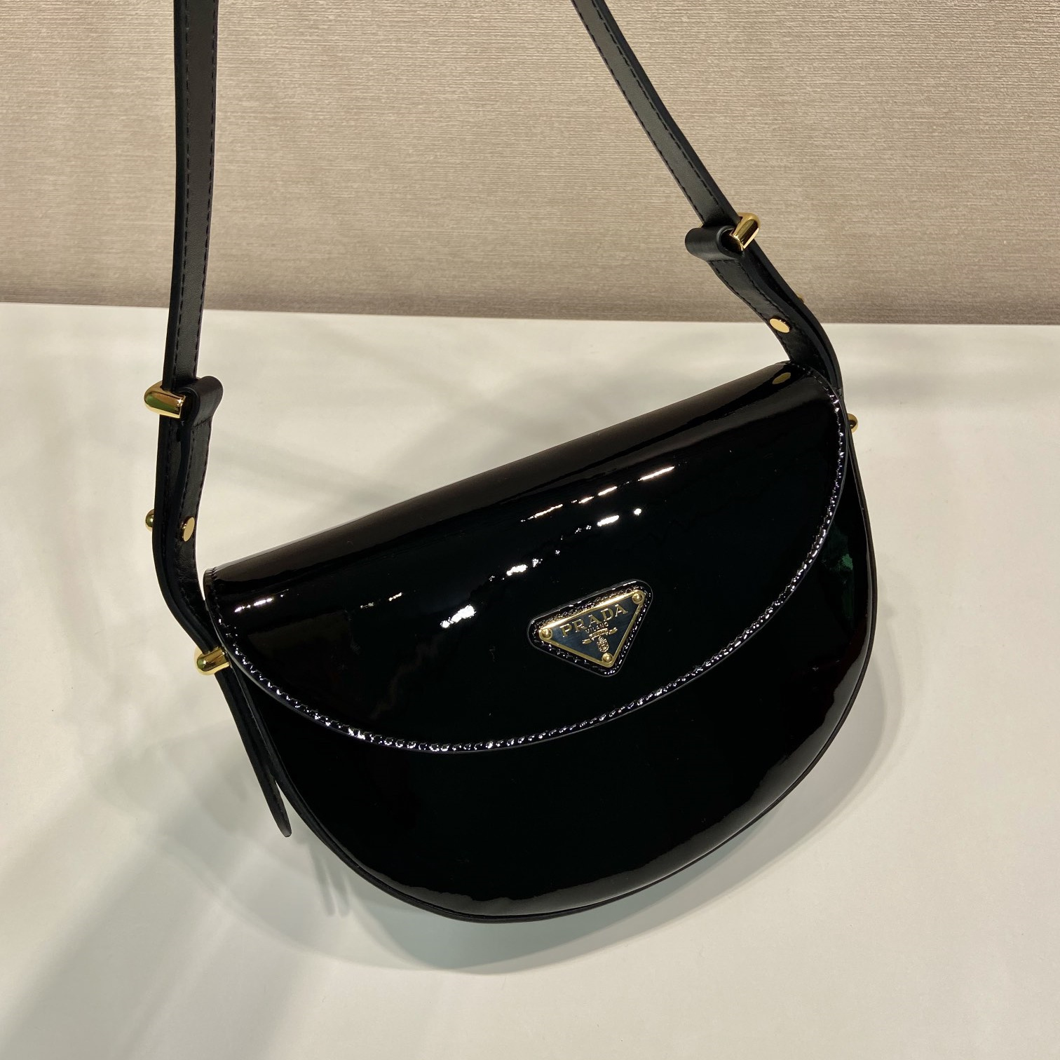 高仿Prada*1BD349漆皮單肩包黑色mini純原版本
