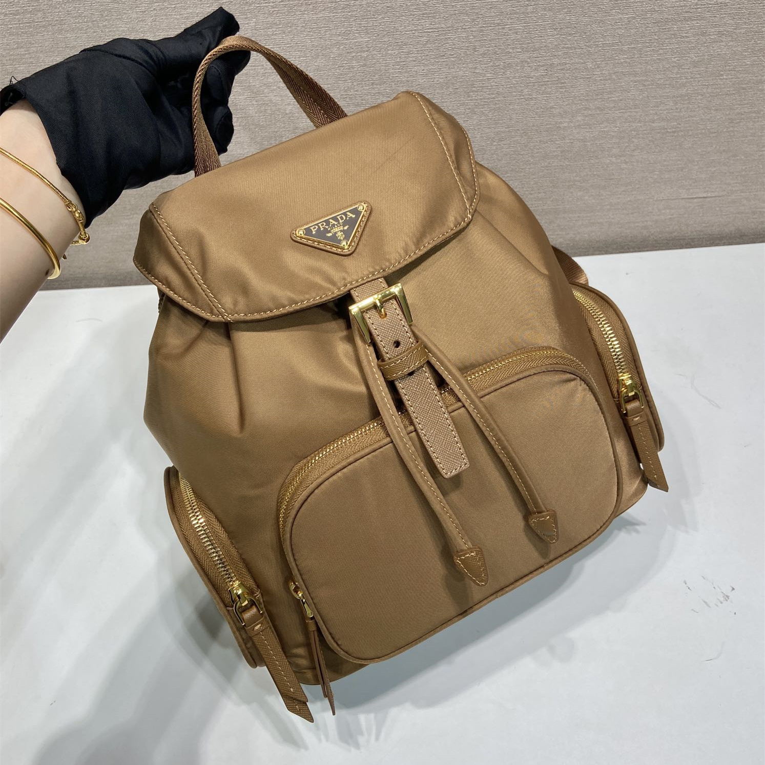 高仿Prada*Re-Nylon系列1BZ081尼龍雙肩包白蘭地小號純原版本