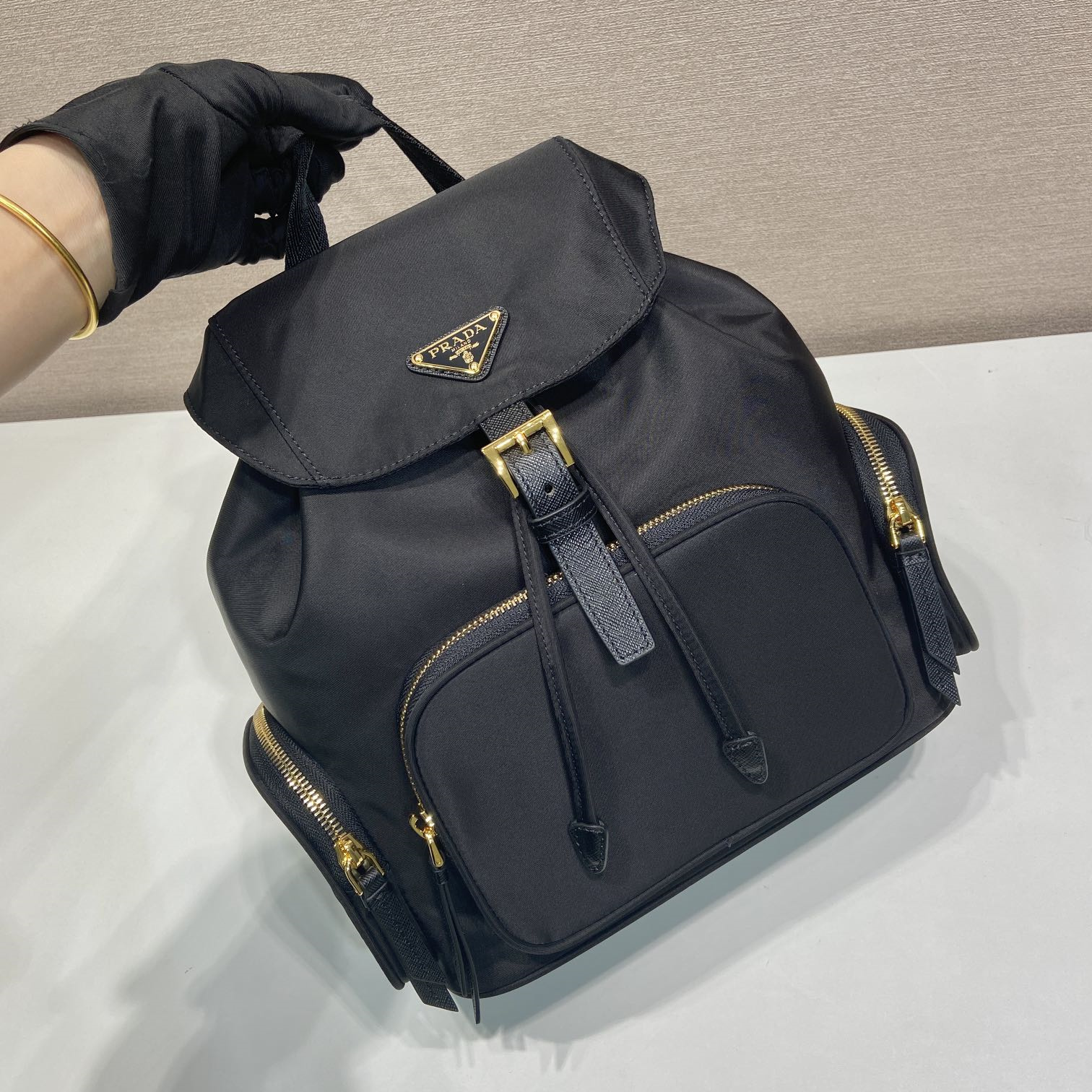 高仿Prada*Re-Nylon系列1BZ081尼龍雙肩包黑色小號純原版本