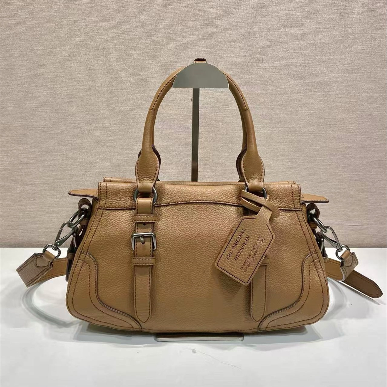高仿Prada*Borsa系列1BG604鹿皮單肩手提包駝色大號純原版本