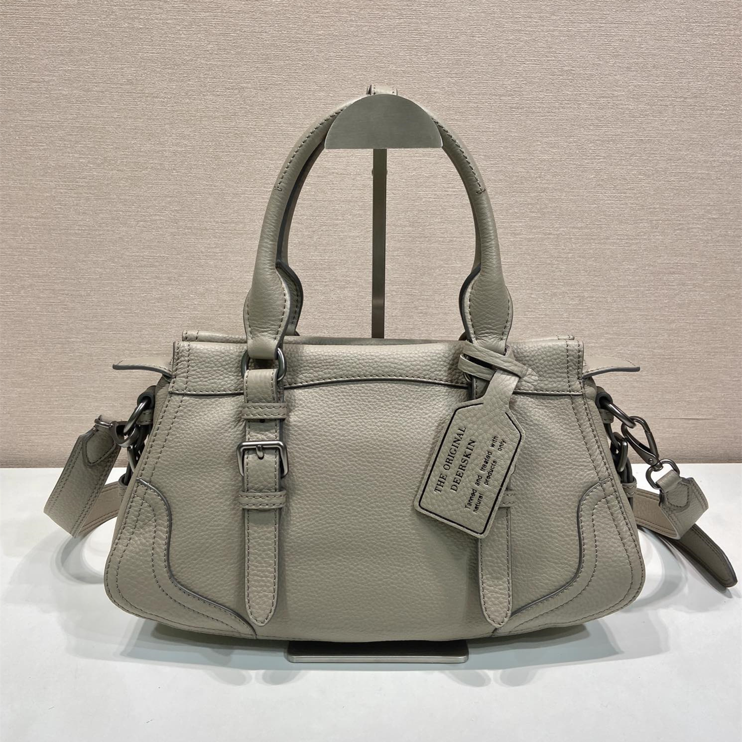 高仿Prada*Borsa系列1BG604鹿皮單肩手提包灰色大號純原版本