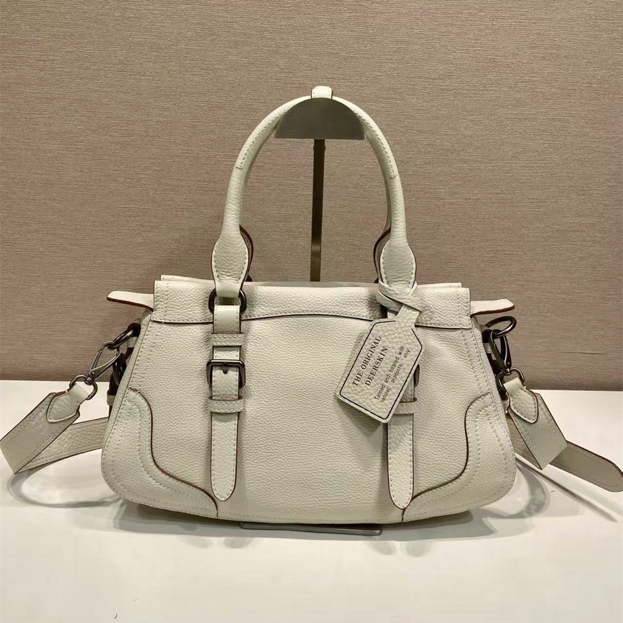 高仿Prada*Borsa系列1BG604鹿皮單肩手提包白色大號純原版本