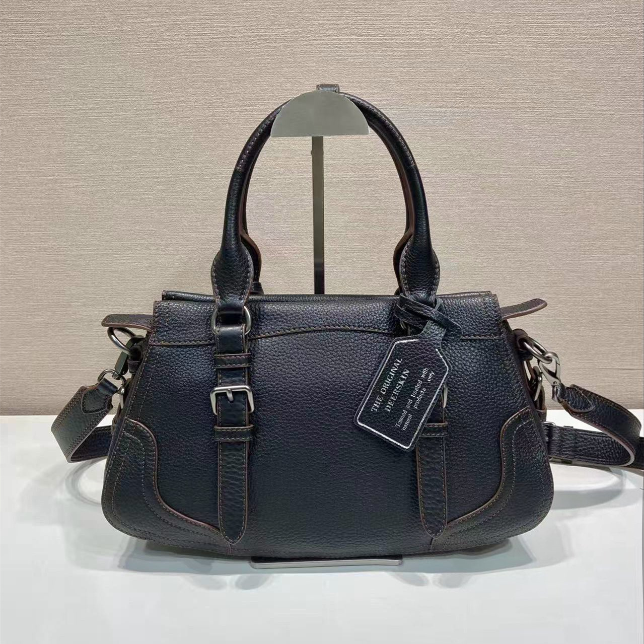高仿Prada*Borsa系列1BG604鹿皮單肩手提包黑色大號純原版本