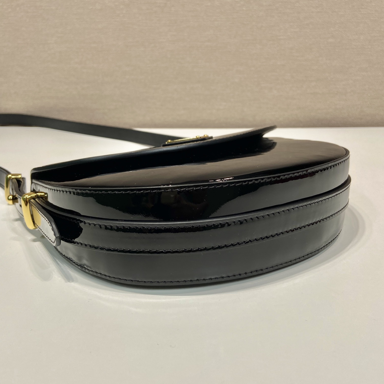 高仿Prada*1BD349漆皮單肩包黑色mini純原版本