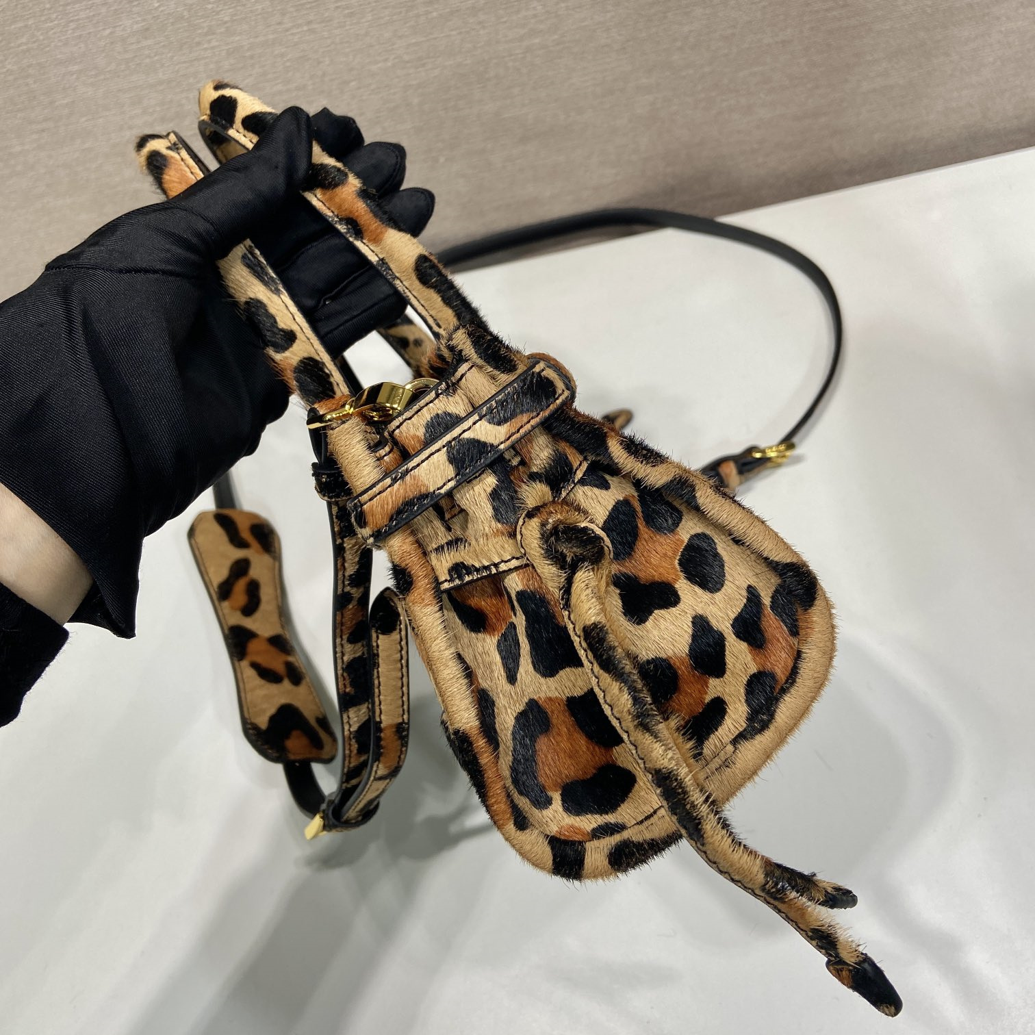 高仿Prada*Bonnie系列1BA486牛皮手提袋豹紋mini純原版本