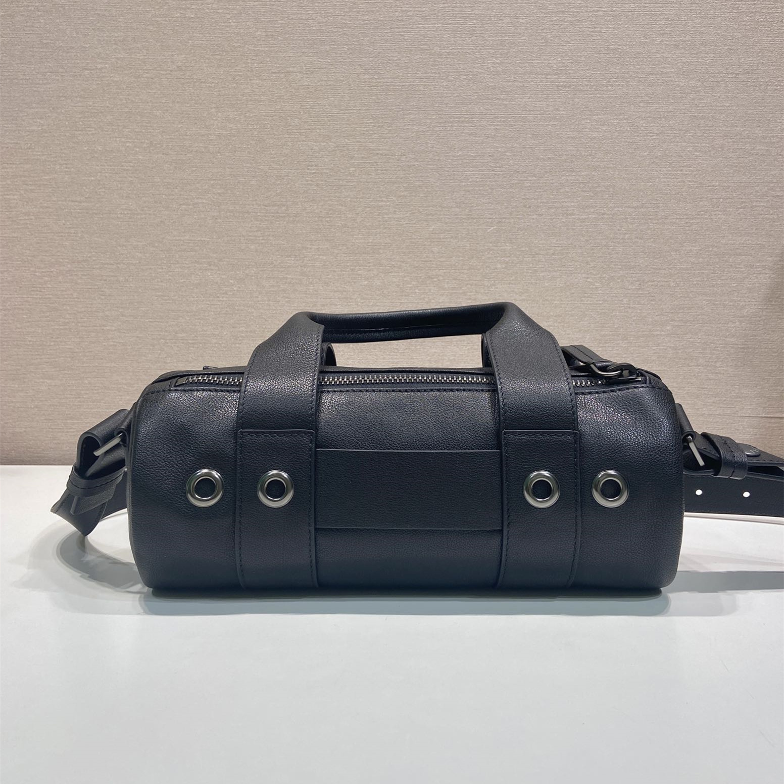 高仿Prada*Route系列1BB161牛皮手提單肩包黑色中號純原版本