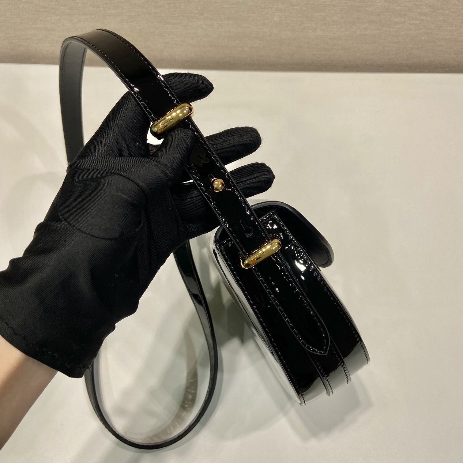 高仿Prada*1BD349漆皮單肩包黑色mini純原版本