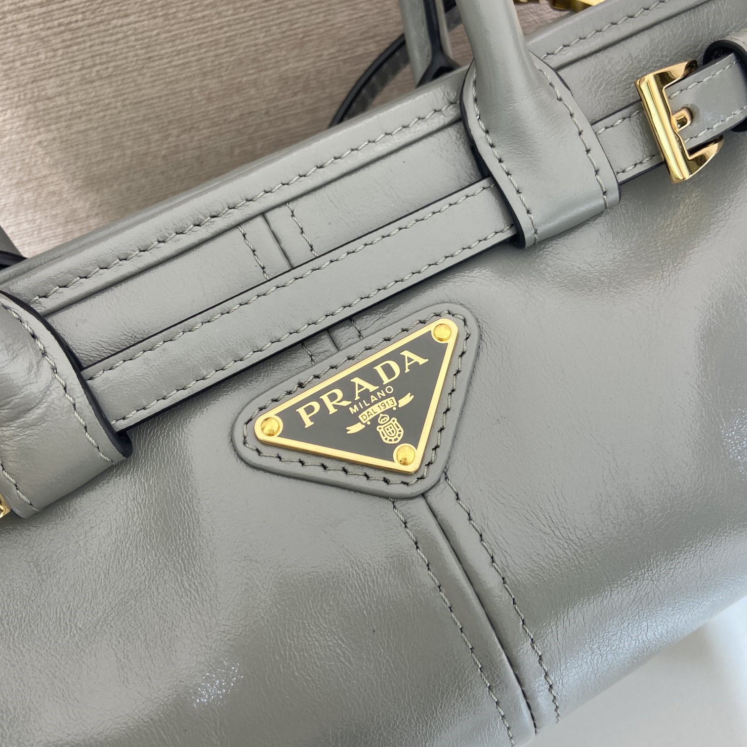 高仿Prada*Bonnie系列1BA486油蠟皮手提袋青灰色mini純原版本