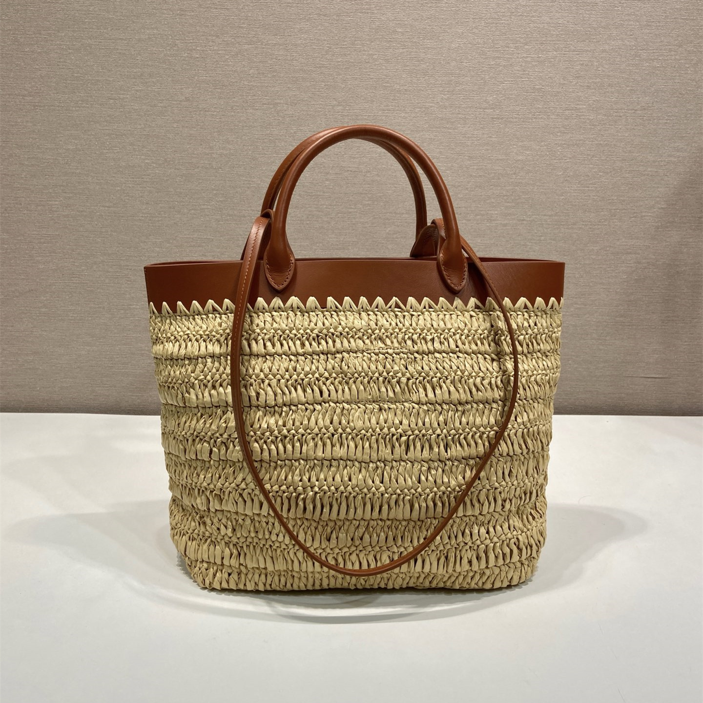 高仿Prada*1BG500手工編織Tote包米黃色小號純原版本