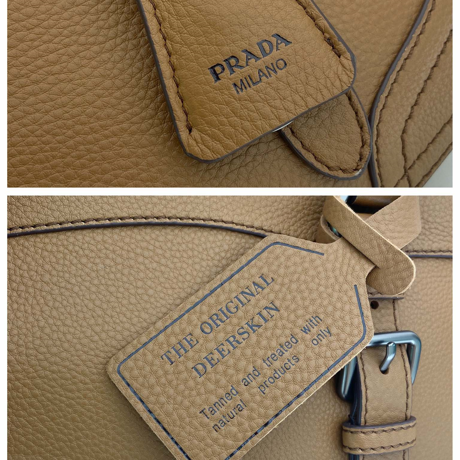 高仿Prada*Borsa系列1BG604鹿皮單肩手提包駝色大號純原版本