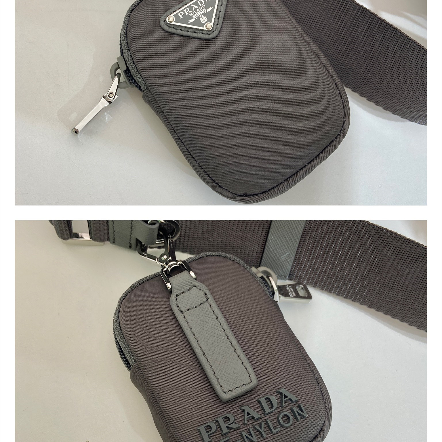 高仿Prada*Re-Nylon系列1BD953尼龍郵差包水銀灰純原版本