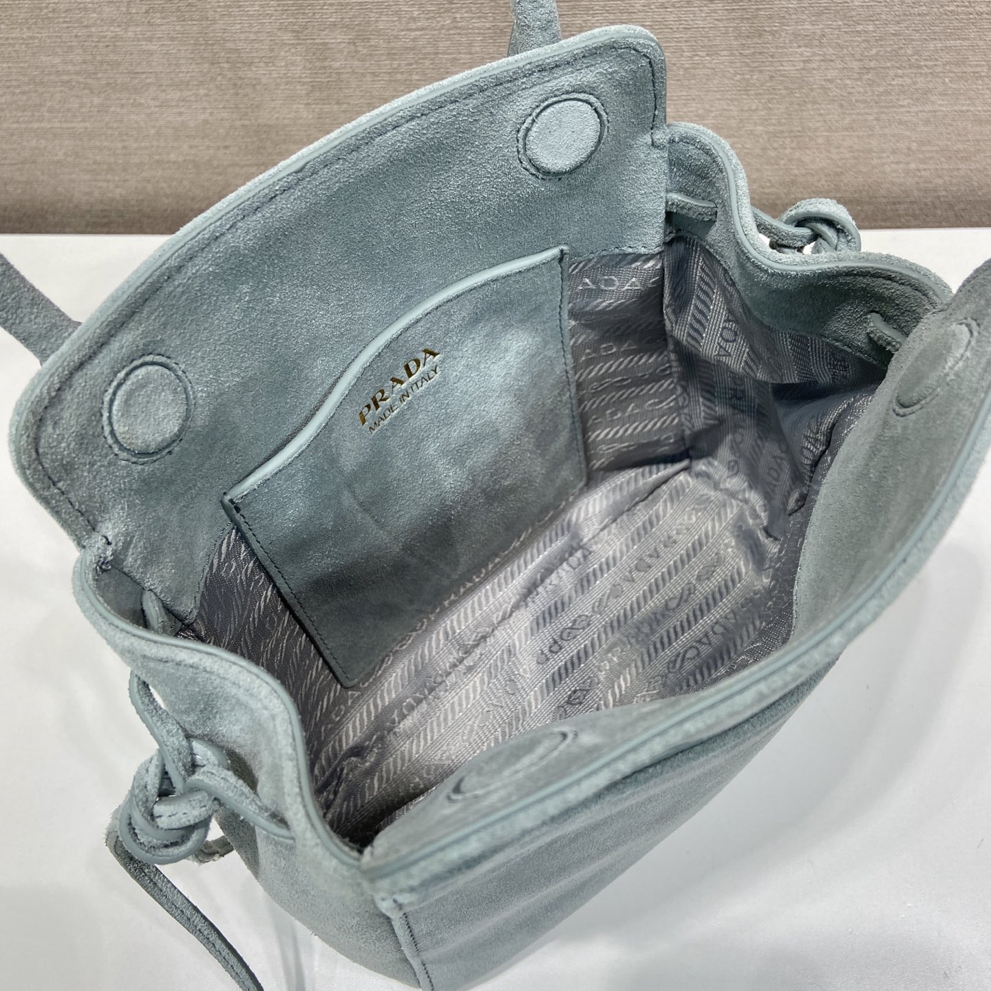 高仿Prada*Carry系列1BA496牛皮手提包霧霾藍mini純原版本