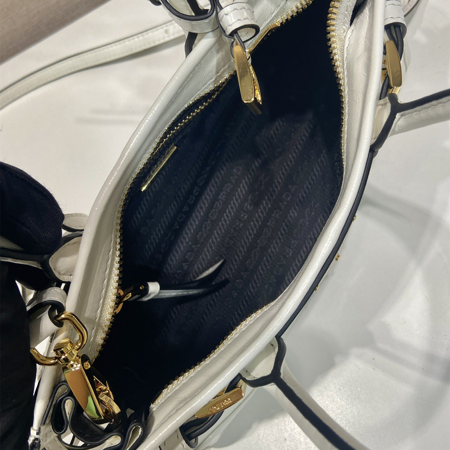 高仿Prada*Bonnie系列1BA486油蠟皮手提袋白色mini純原版本