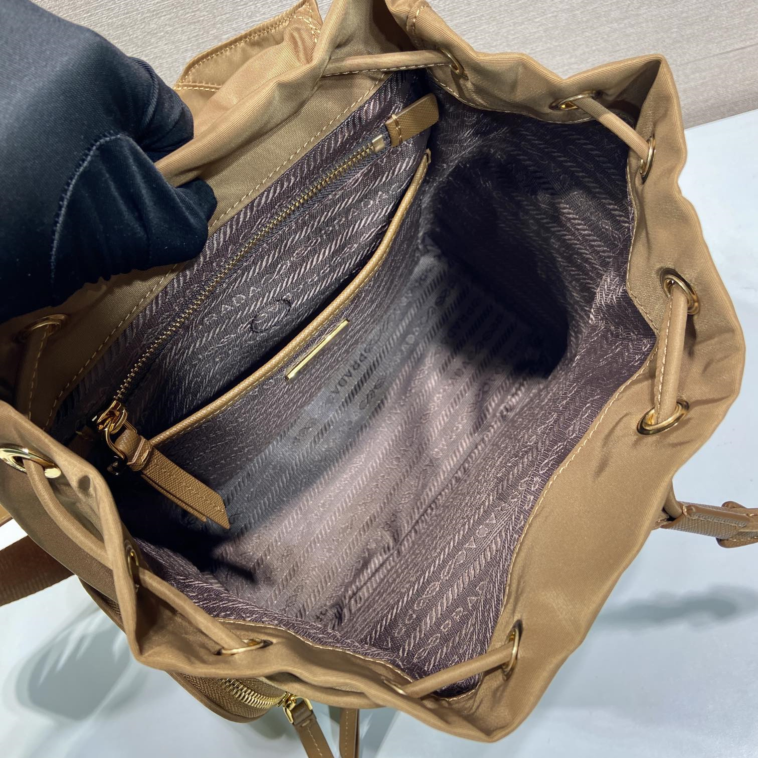高仿Prada*Re-Nylon系列1BZ081尼龍雙肩包白蘭地小號純原版本
