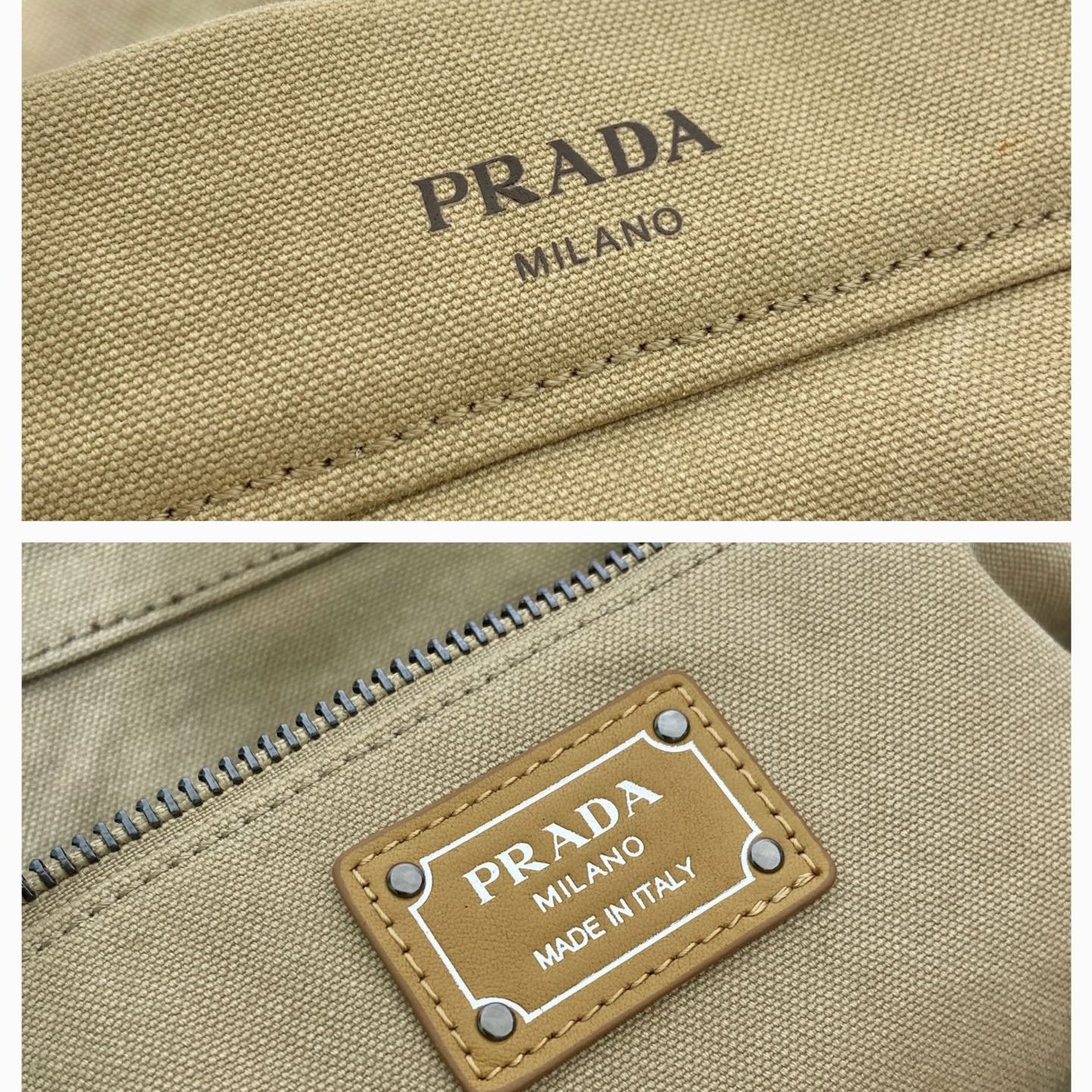 高仿Prada*Route系列2VG139牛皮織物手提袋卡其色純原版本