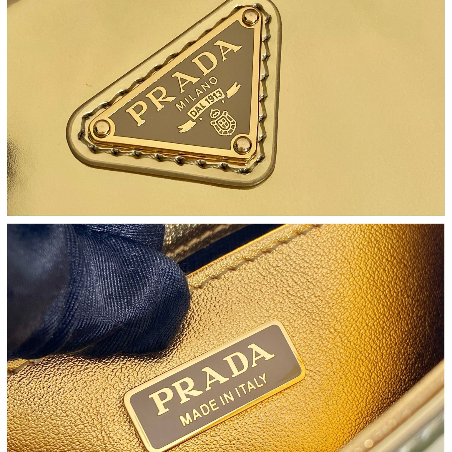 高仿Prada*Cleo系列1BC169亮面牛皮Hobo手提包鉑金色純原版本