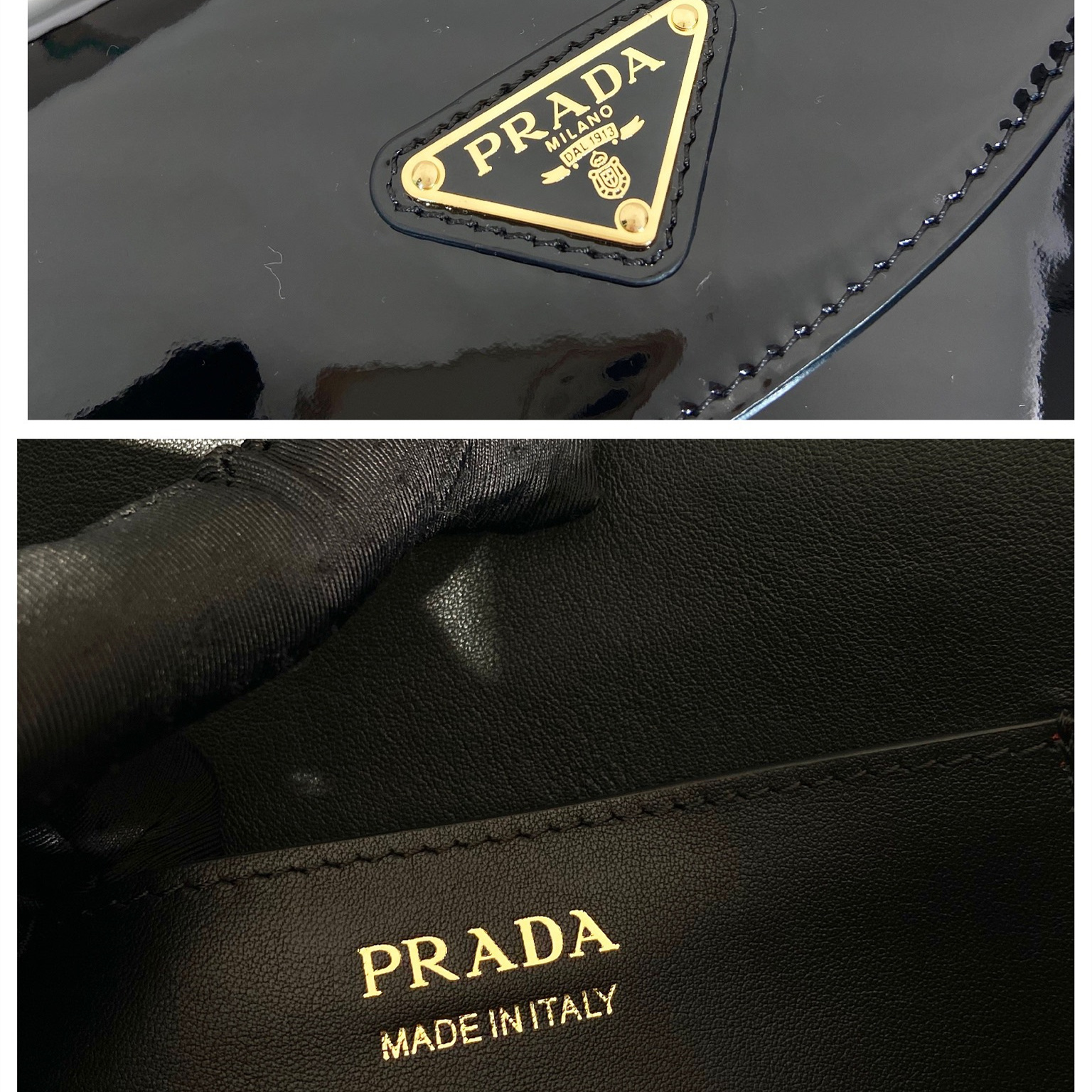 高仿Prada*1BD349漆皮單肩包黑色mini純原版本