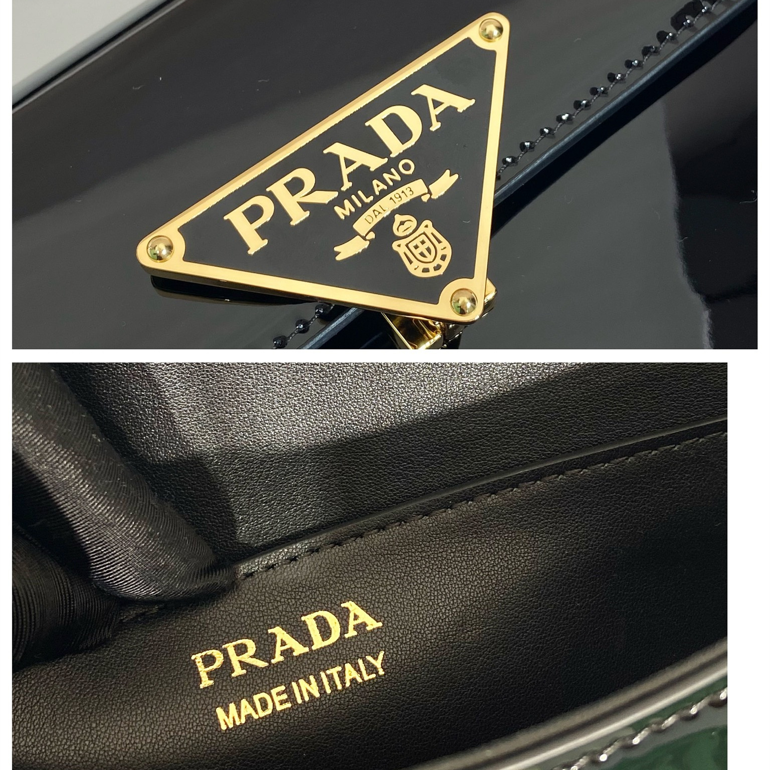 高仿Prada*1BD339徽標漆皮斜挎包黑色純原版本