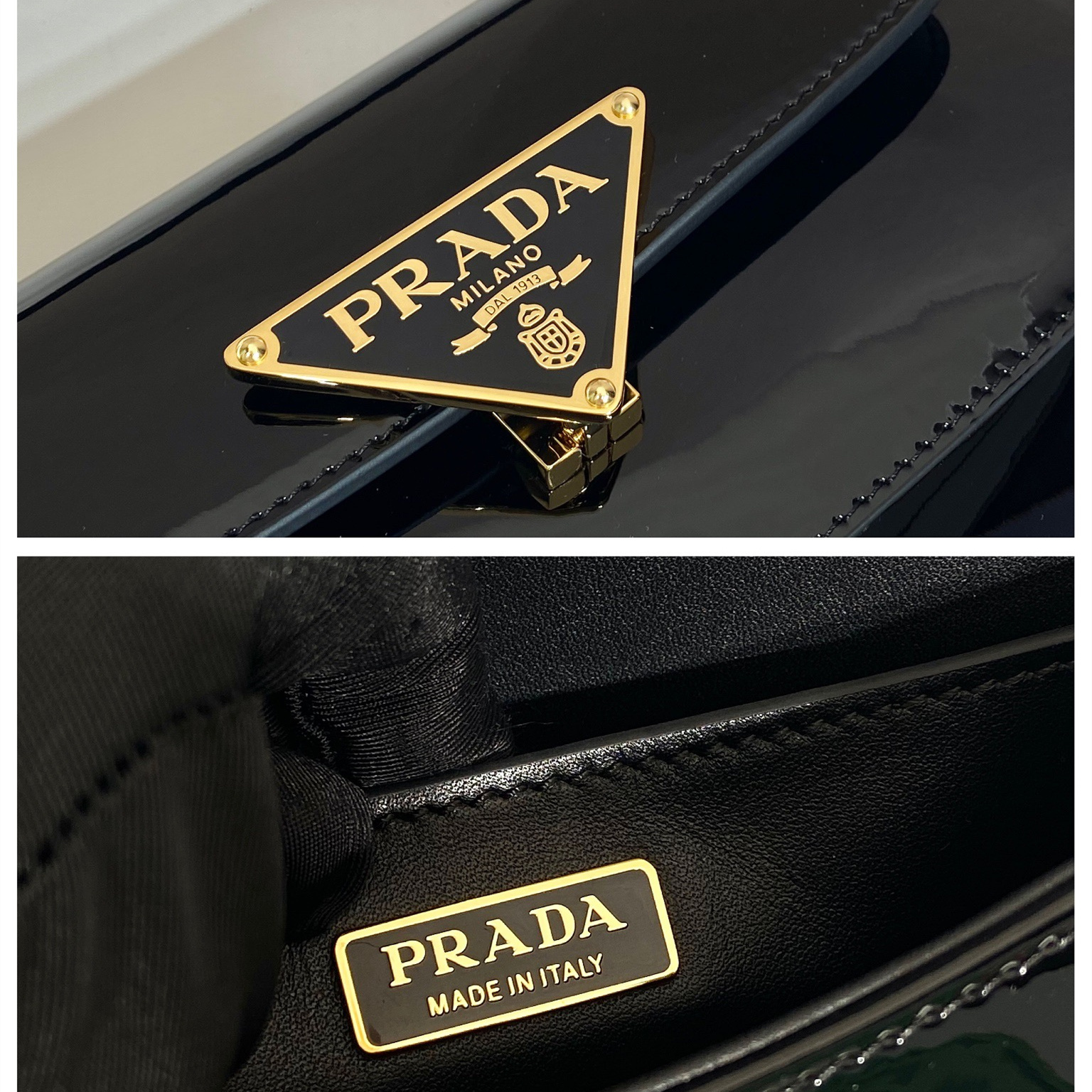 高仿Prada*1BD355徽標漆皮單肩包黑色純原版本