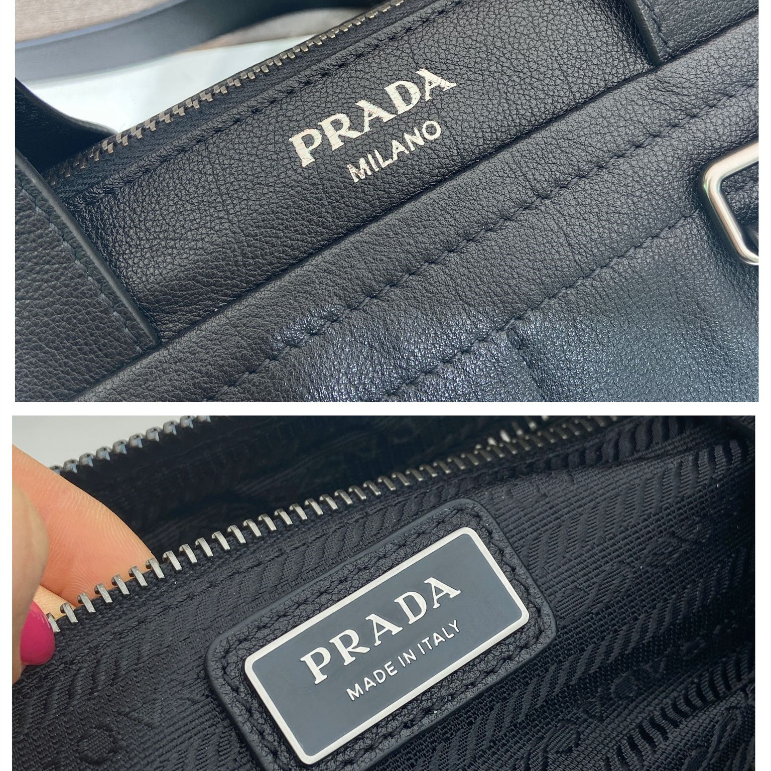 高仿Prada*Route系列1BB161牛皮手提單肩包黑色中號純原版本