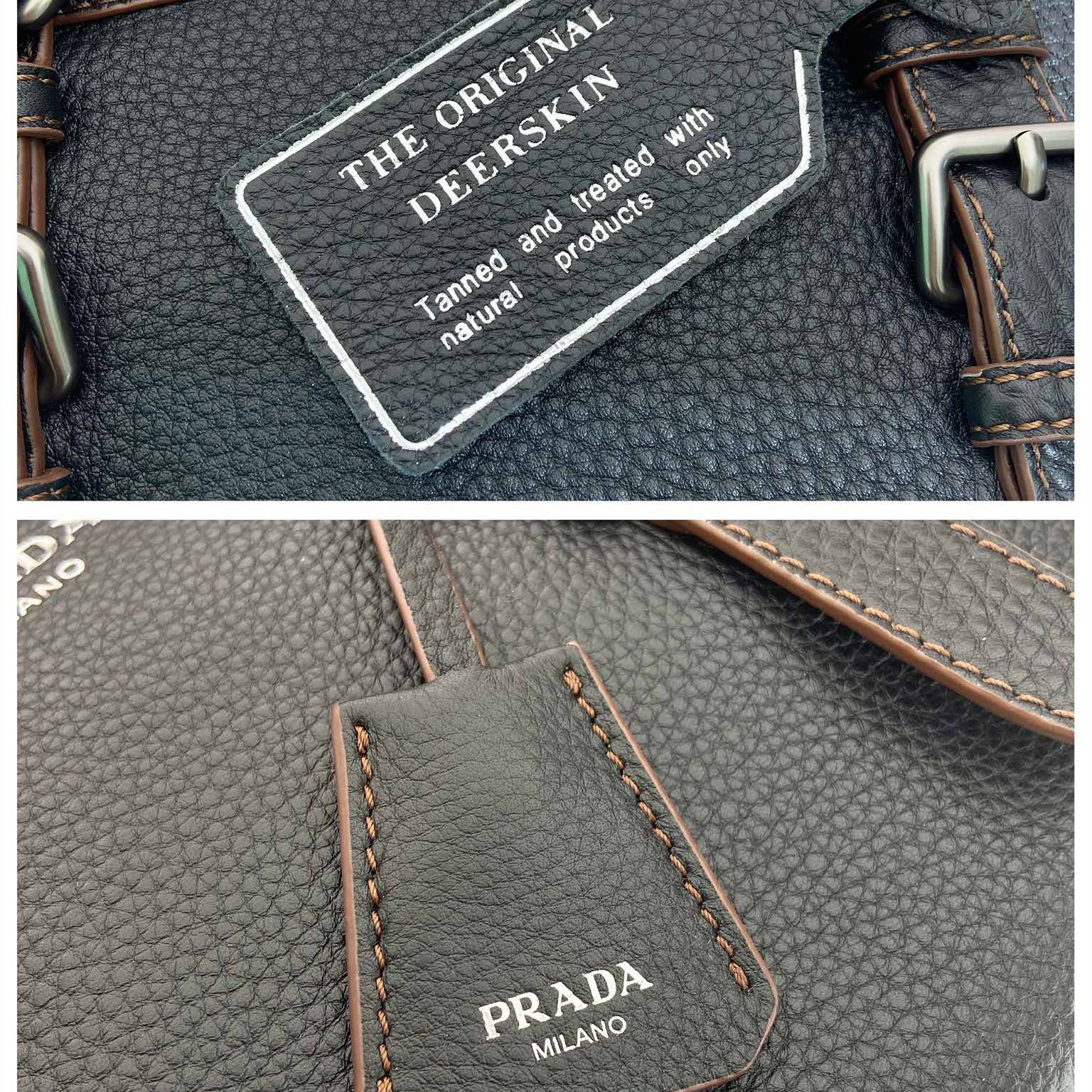 高仿Prada*Borsa系列1BG604鹿皮單肩手提包黑色大號純原版本