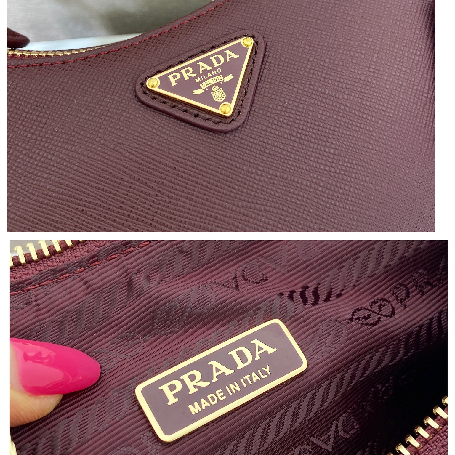 高仿Prada*Re-Edition2005系列1N204W牛皮腋下包酒紅色mini純原版本