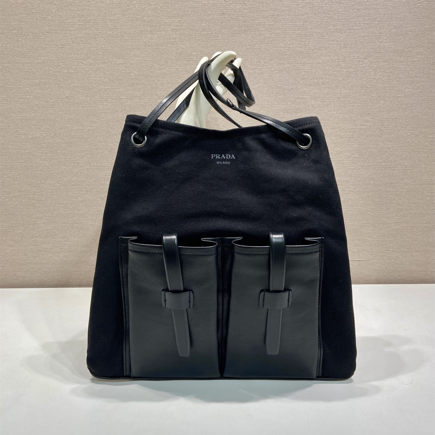 高仿Prada*Root系列1BC293棉質Tote包黑色大號純原版本