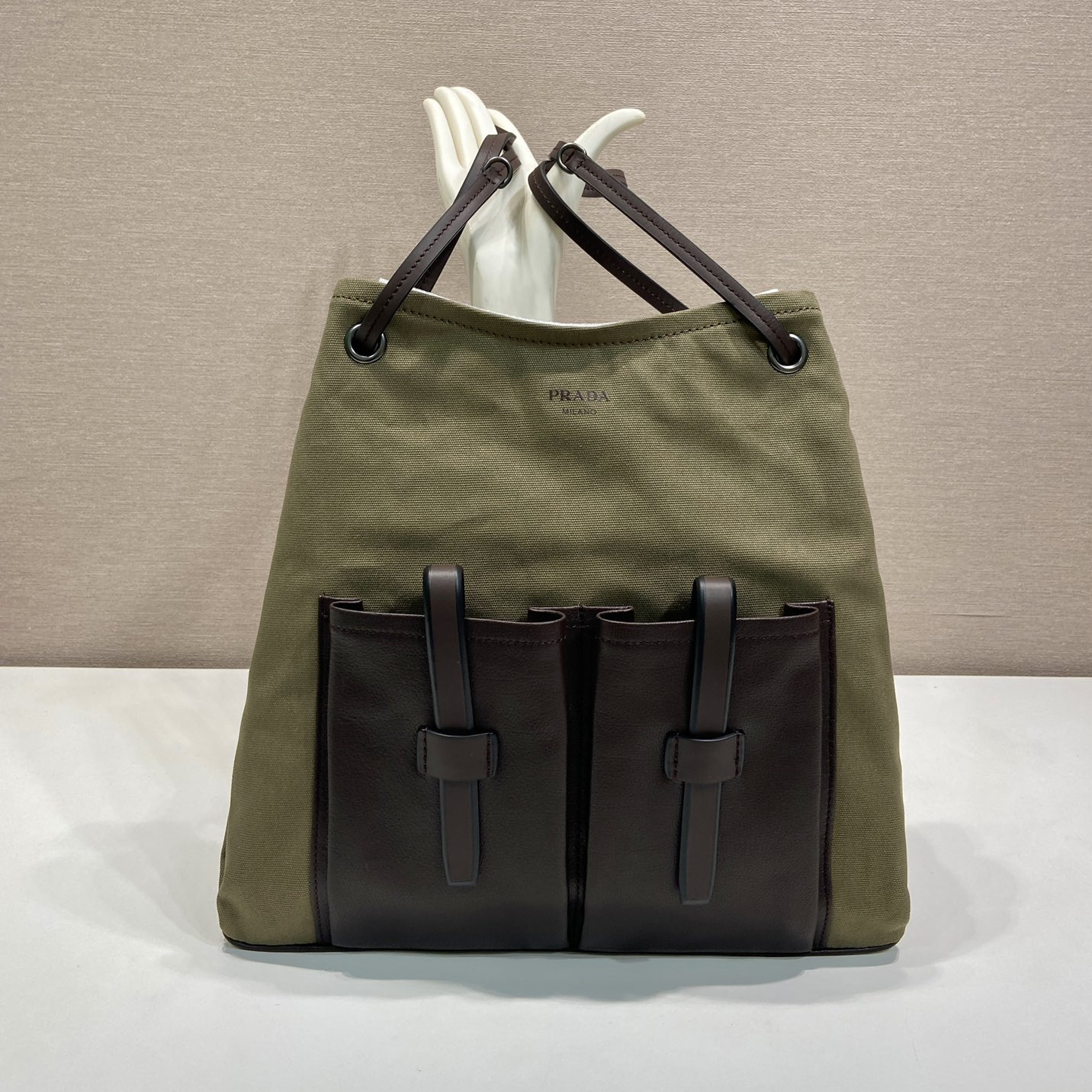高仿Prada*Root系列1BC293棉質Tote包森林綠純原版本
