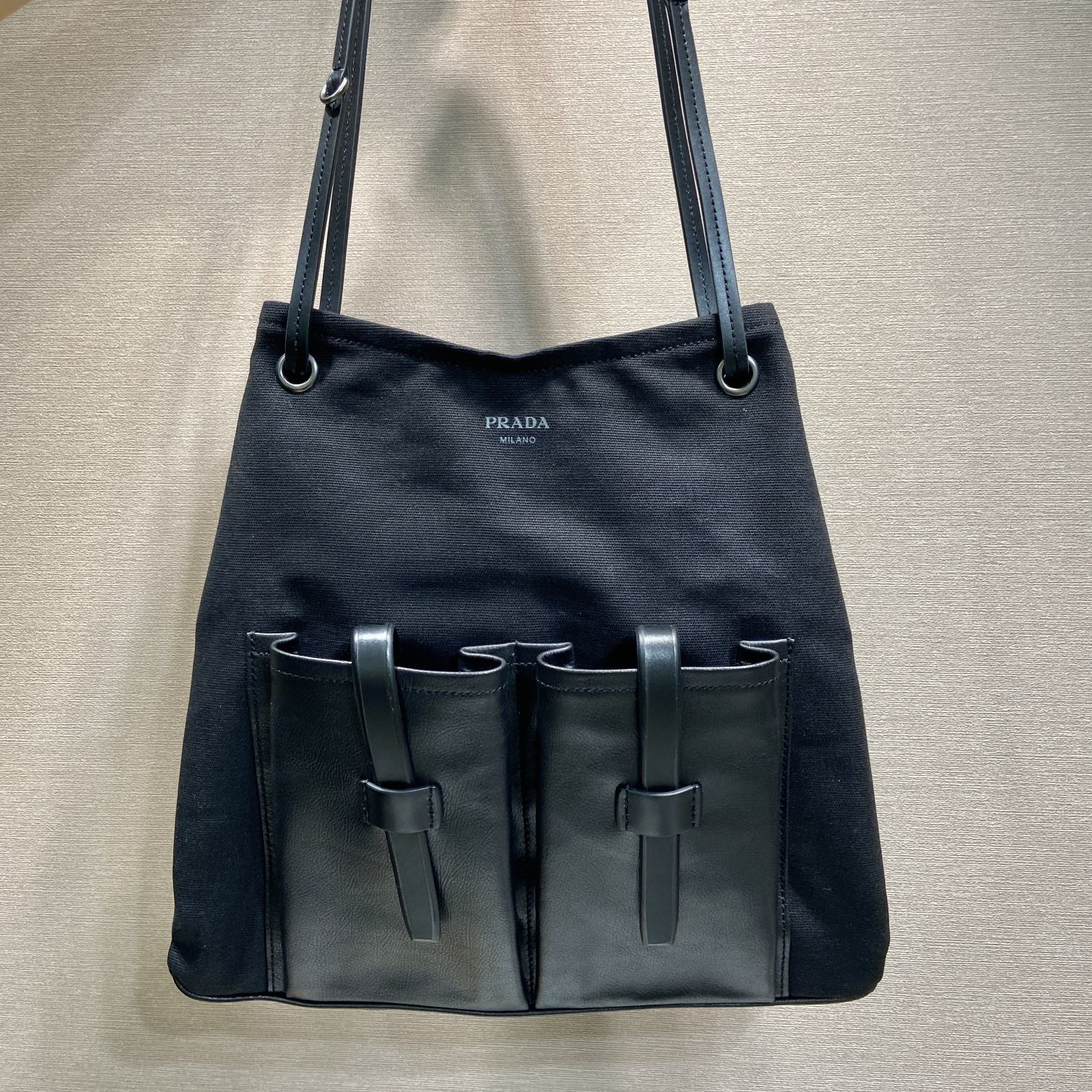 高仿Prada*Root系列1BC293棉質Tote包黑色大號純原版本