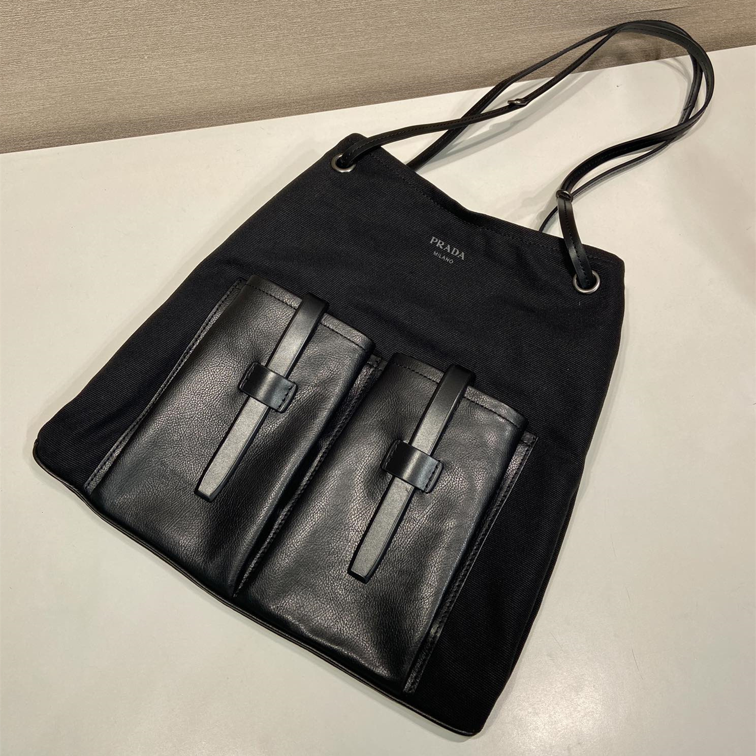 高仿Prada*Root系列1BC293棉質Tote包黑色大號純原版本