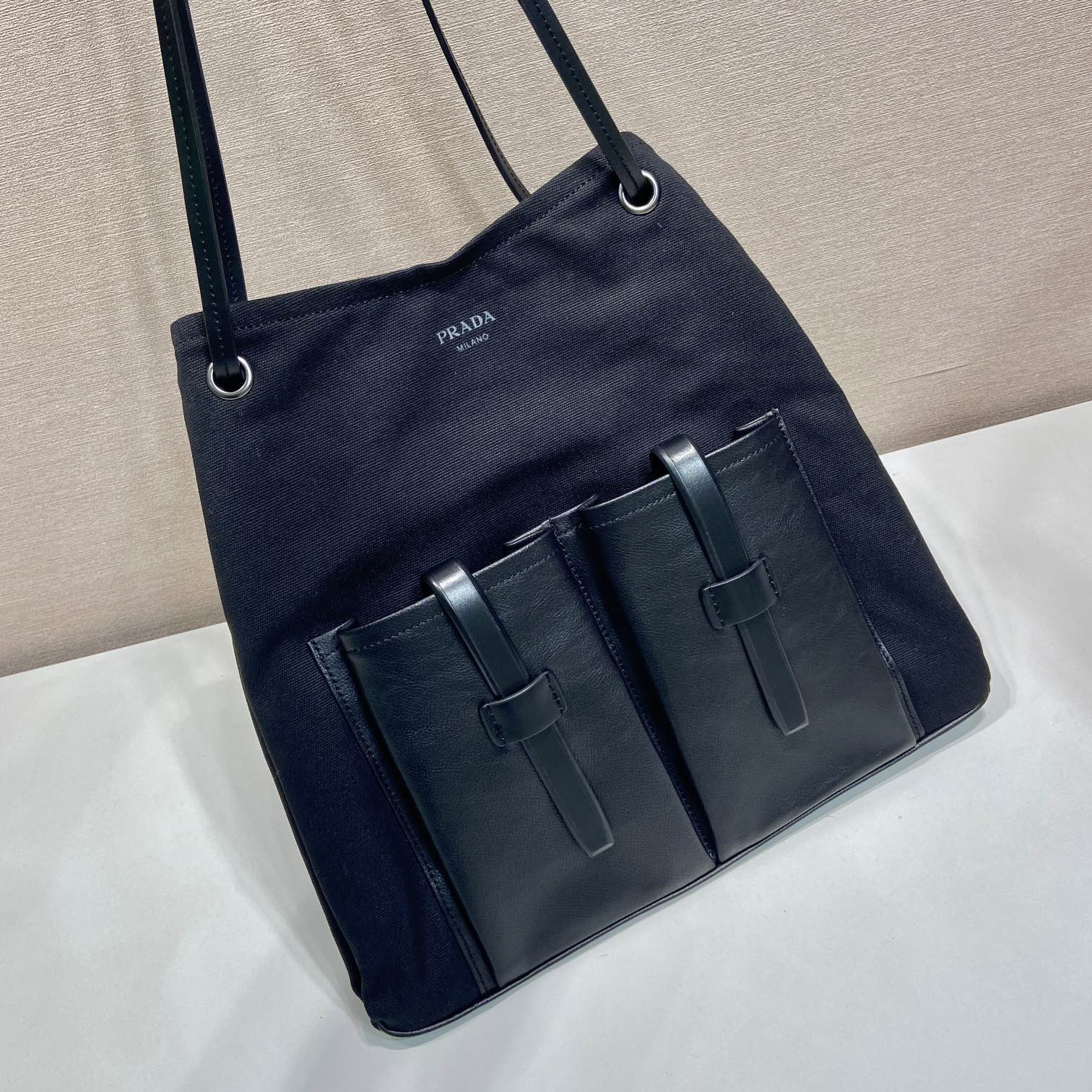 高仿Prada*Root系列1BC293棉質Tote包黑色大號純原版本