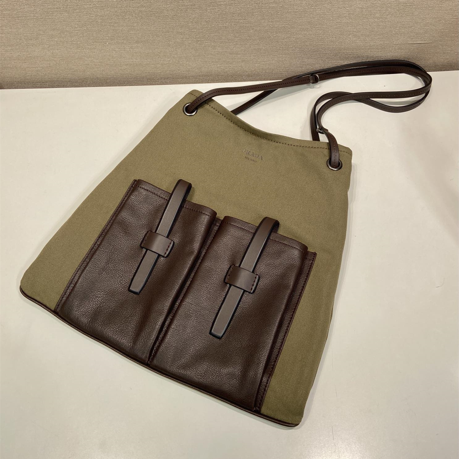 高仿Prada*Root系列1BC293棉質Tote包森林綠純原版本
