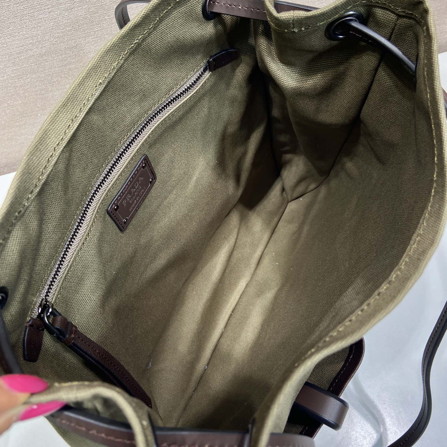 高仿Prada*Root系列1BC293棉質Tote包森林綠純原版本