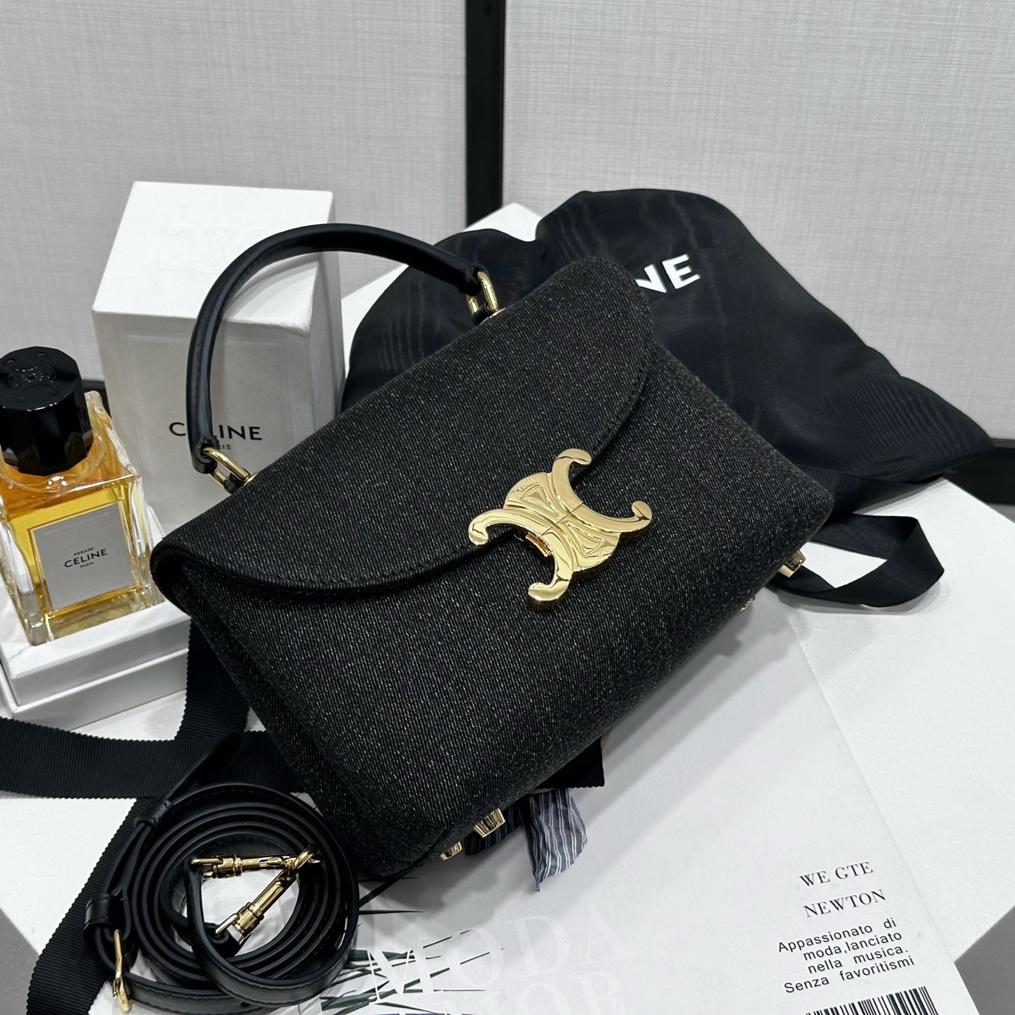 高仿Celine*Triomphe系列118112牛仔布單肩包深灰色純原版本