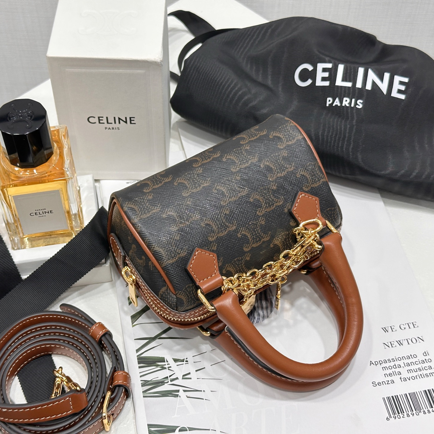 高仿Celine*Triomphe系列195112牛皮波士頓手袋黃褐色mini純原版本