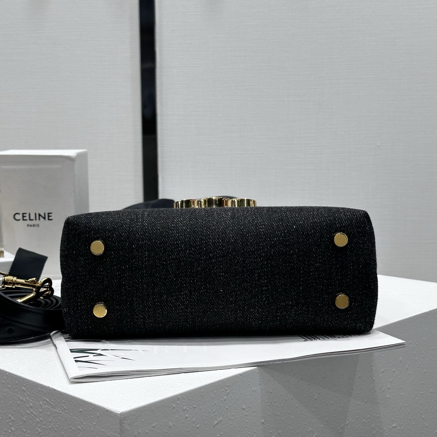 高仿Celine*Triomphe系列118112牛仔布單肩包深灰色純原版本