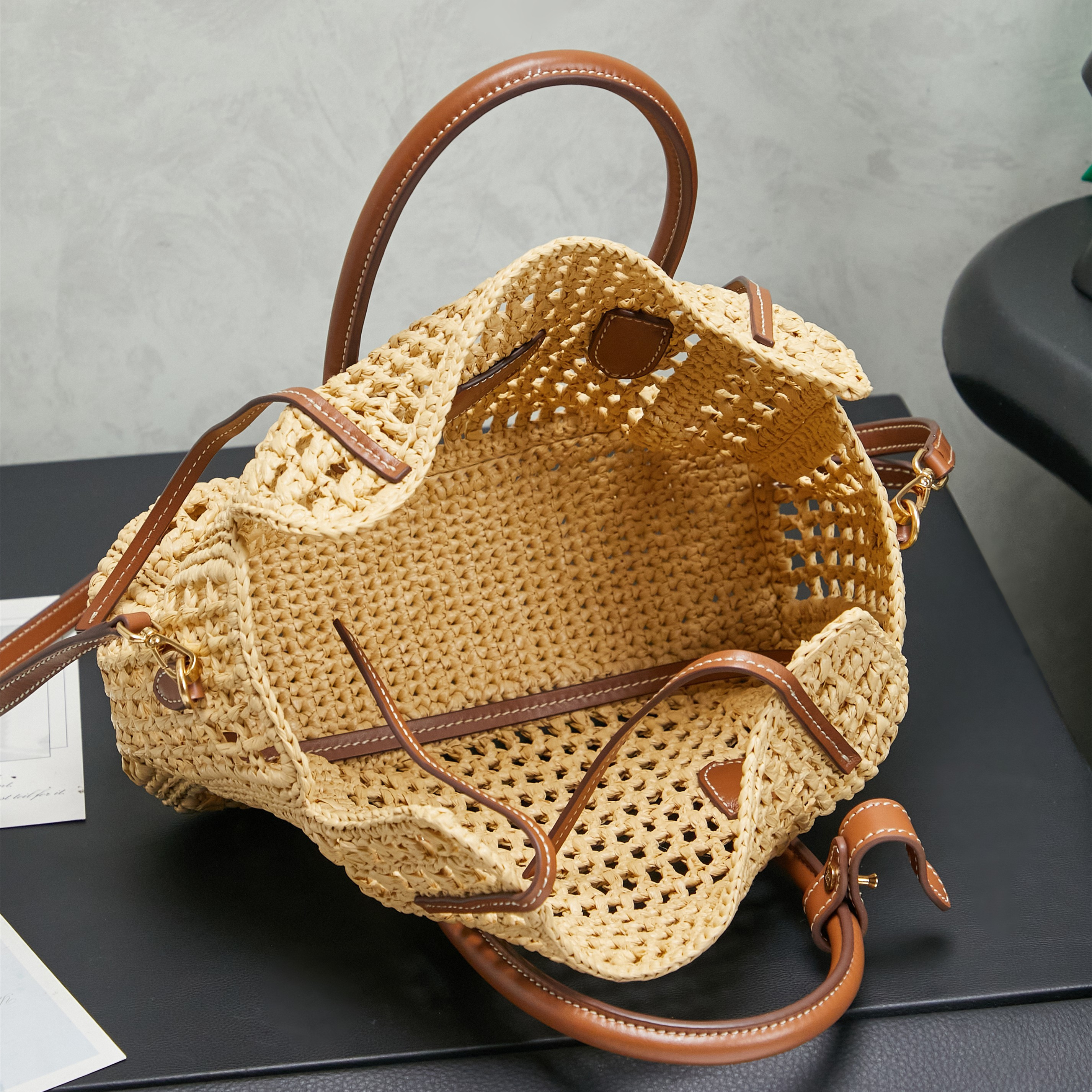 高仿miumiu*Raffia系列5BA316編制草手提包自然色純原版本